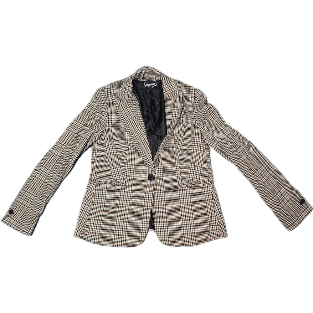 Premise Studio Blazer Women 4 Brown Plaid Excellent Single Button Glen Check